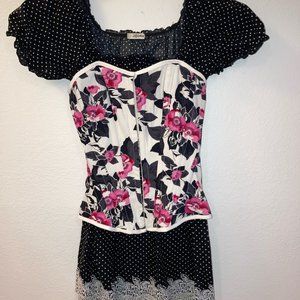 SET 2-Renaissance Corset Bustier+Tavern Wench Top Peasant Pirate Gypsy Shirt M